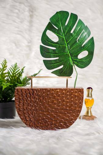 The Royal Hand carved Semicircle bag in sheesham wood