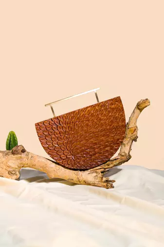 The Royal Hand carved Semicircle bag in sheesham wood