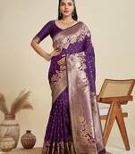 Purple color zari woven kanjivaram silk saree with blouse