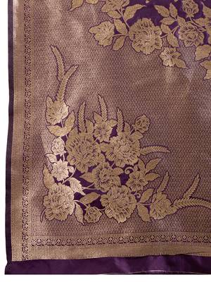 Purple color zari woven kanjivaram silk blend saree with blouse 5