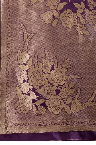 Purple color zari woven kanjivaram silk blend saree with blouse