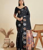Black color silver & gold zari woven kanjivaram silk saree with blouse