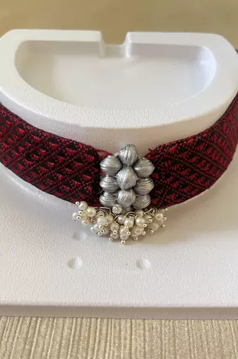 Maroon col handloom fabric jewelery