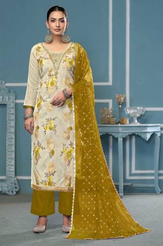 Multi viscose banarasi handwork dress material with dupatta