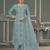 Turquoise blue roman cotton silk embroidery dress material with dupatta