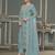Turquoise blue roman cotton silk embroidery dress material with dupatta