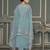 Turquoise blue roman cotton silk embroidery dress material with dupatta