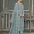 Turquoise blue roman cotton silk embroidery dress material with dupatta