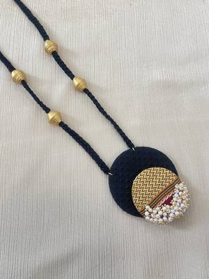 Black long necklace golden paper bead jewelery 3