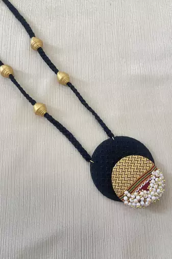 Black long necklace golden paper bead jewelery