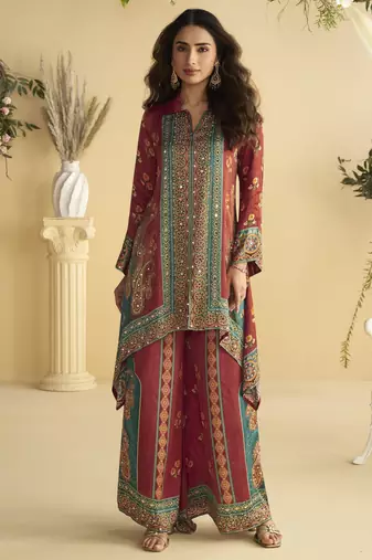 Designer Crepe Co-ord Set with Hand Mirror Work – Multicolor Indian Ethnic Outfit for All Sizes
