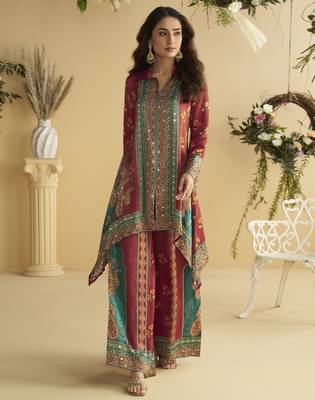 crepe co-ord set with hand mirror work multicolor indian ethnic outfit for all sizes 3