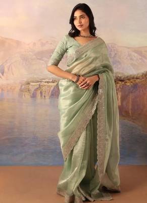  Soft Jimmychoo silk blend with Beautiful sequins embroidery Saree With Blouse Set 1