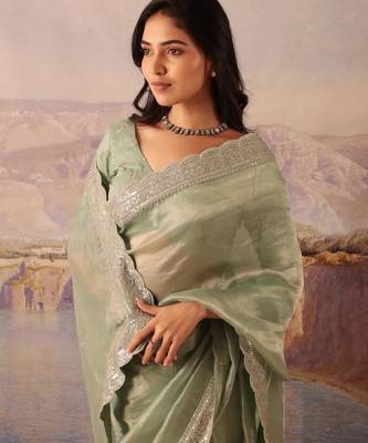  Soft Jimmychoo silk blend with Beautiful sequins embroidery Saree With Blouse Set 2