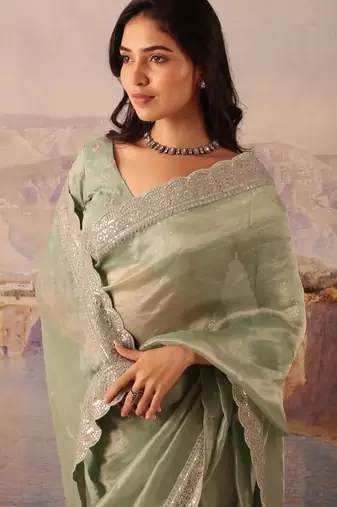  Soft Jimmychoo silk blend with Beautiful sequins embroidery Saree With Blouse Set