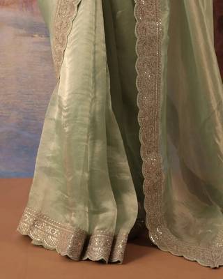  Soft Jimmychoo silk blend with Beautiful sequins embroidery Saree With Blouse Set 3