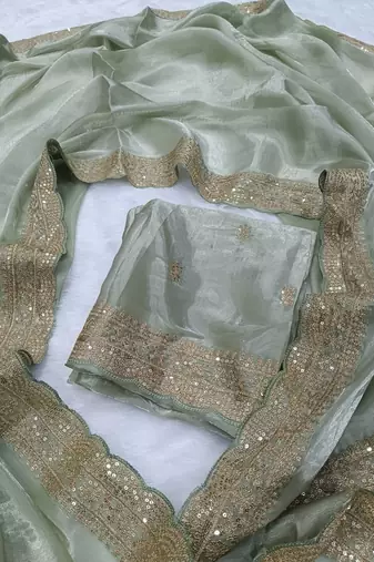  Soft Jimmychoo silk blend with Beautiful sequins embroidery Saree With Blouse Set
