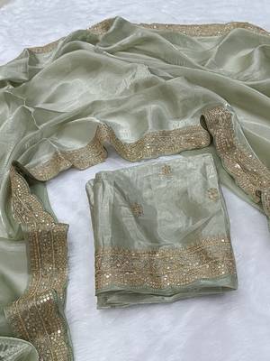  Soft Jimmychoo silk blend with Beautiful sequins embroidery Saree With Blouse Set 5