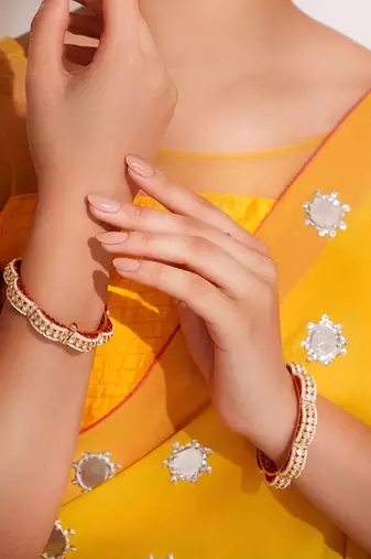 Gold plated red stone kundan bangles