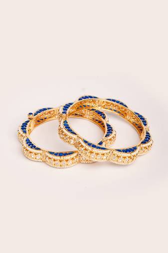 Gold plated blue stone kundan bangles