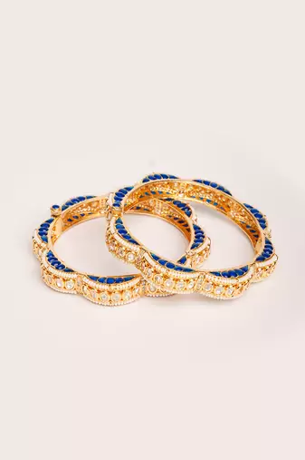Gold plated blue stone kundan bangles