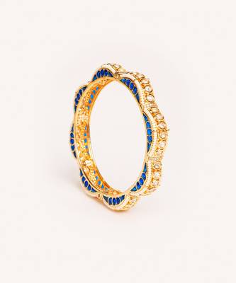 Gold plated blue stone kundan bangles 3