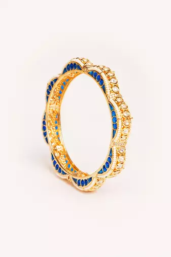Gold plated blue stone kundan bangles