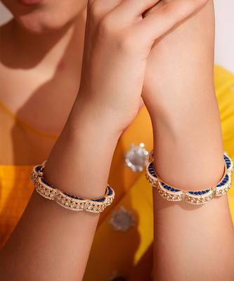 Gold plated blue stone kundan bangles 1