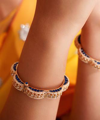Gold plated blue stone kundan bangles 4