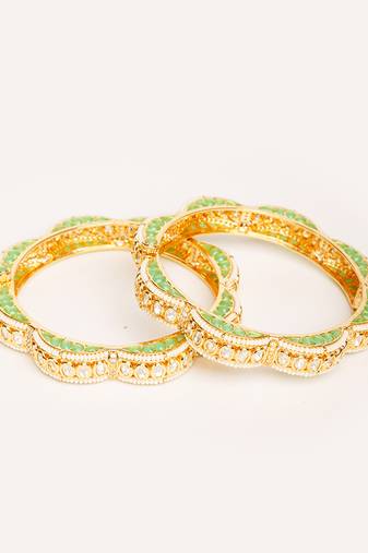 Gold plated green stone kundan bangles