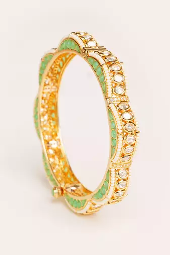 Gold plated green stone kundan bangles