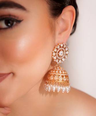 Gold plated kundan jhumkas 1