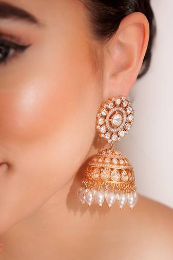 Gold plated kundan jhumkas