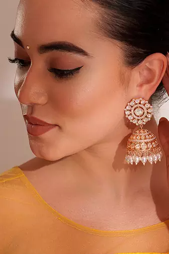 Gold plated kundan jhumkas