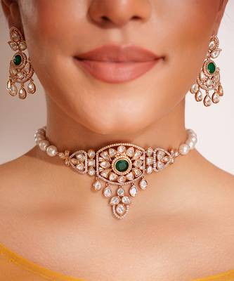 Gold plated kundan choker necklace set 1