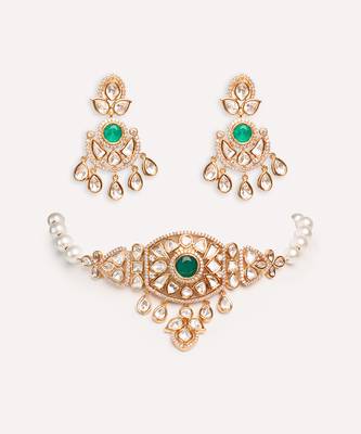 Gold plated kundan choker necklace set 2