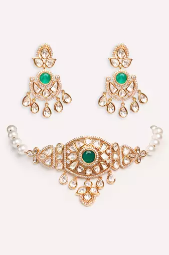 Gold plated kundan choker necklace set