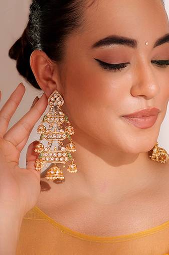 Gold plated kundan dangler earrings
