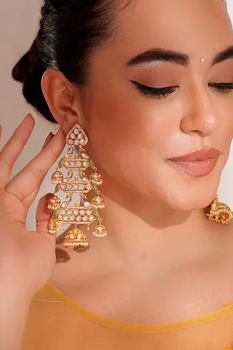 Gold plated kundan dangler earrings