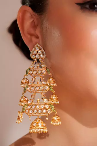 Gold plated kundan dangler earrings