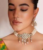 Two toned pearl choker necklace set