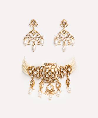 Two toned pearl choker necklace set 2