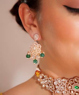 Gold plated green stone kundan choker necklace set 4