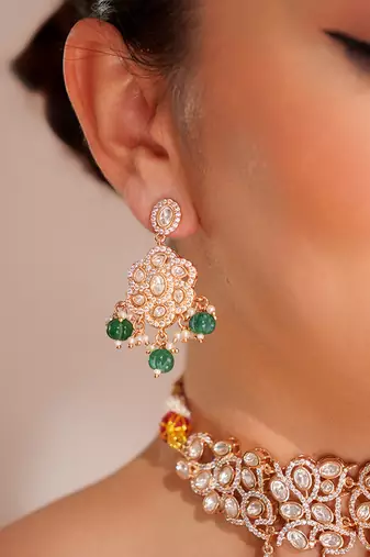 Gold plated green stone kundan choker necklace set