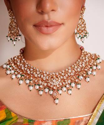 Gold plated kundan necklace set 2