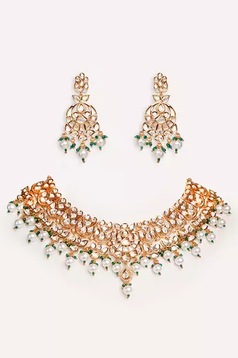 Gold plated kundan necklace set