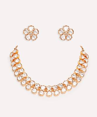 Gold plated kundan choker necklace set 1