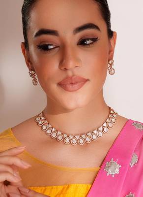 Gold plated kundan choker necklace set 1
