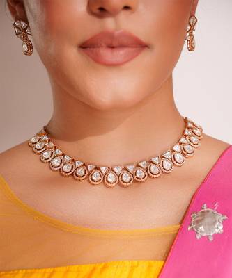 Gold plated kundan choker necklace set 3