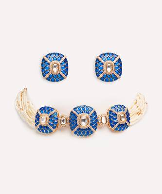 Gold plated blue stone kundan necklace set 2